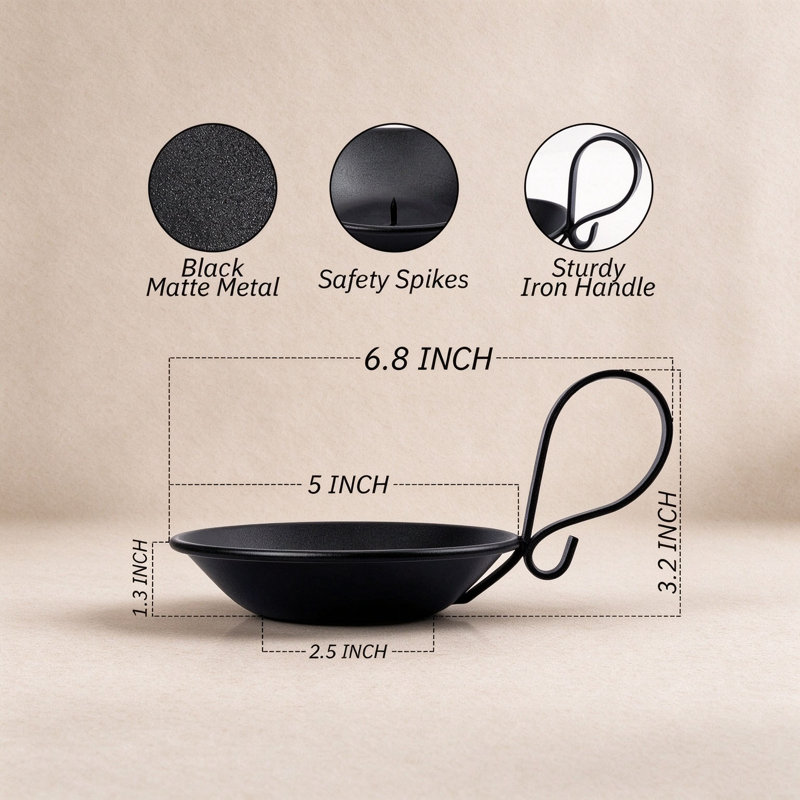 Ensemble de 2 porte-bougies pilier industriel noir mat, fonte avec poignée et pointe de sécurité pour centre de table de mariage