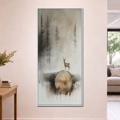 Cerf des bois brumeux - Tableau encadré représentant un cerf