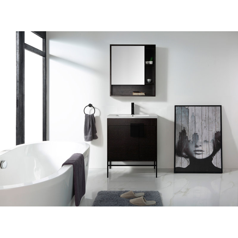 Ensemble de meuble-lavabo simple 30 po Maisie, Noir mat, Chêne noir à grain droit