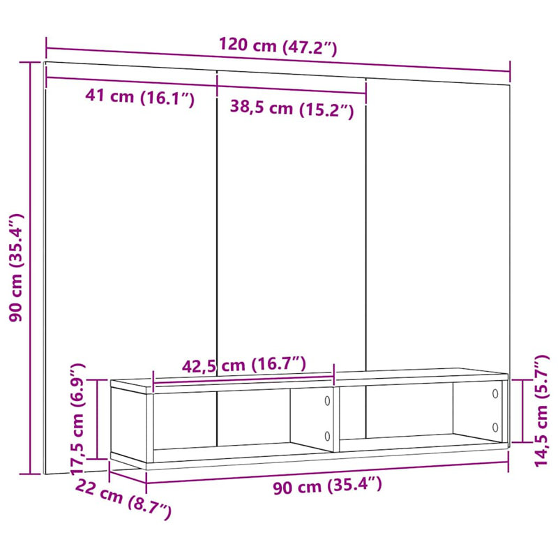 Wall TV Cabinet 120 X 23.5 X 90 Cm Engineered Wood, Artisan Oak