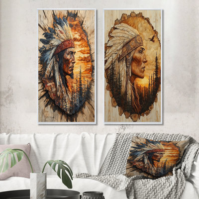 Native American Warrior Energy of Forest III - People, art mural 2 panneaux