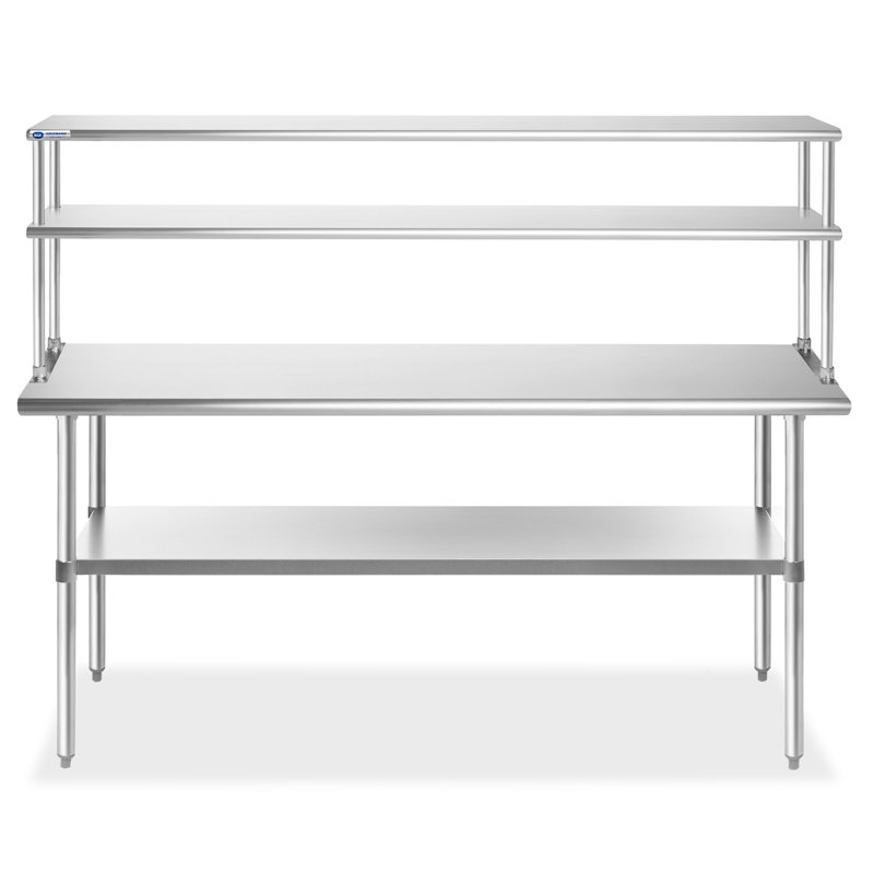 72" Stainless Steel Heavy-Duty Kitchen Prep Table with Double Overshelf