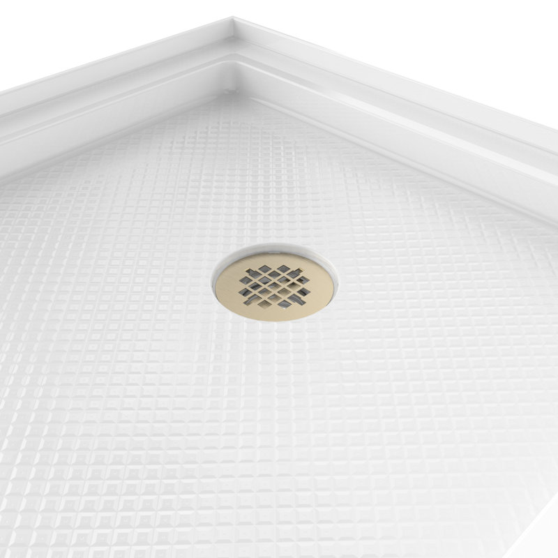 DreamLine SlimLine 36 inch D x 60 inch W x 2 3/4 inch H Single Threshold White Alcove Shower Base with 2 inch Brushed Brass Right Round Drain