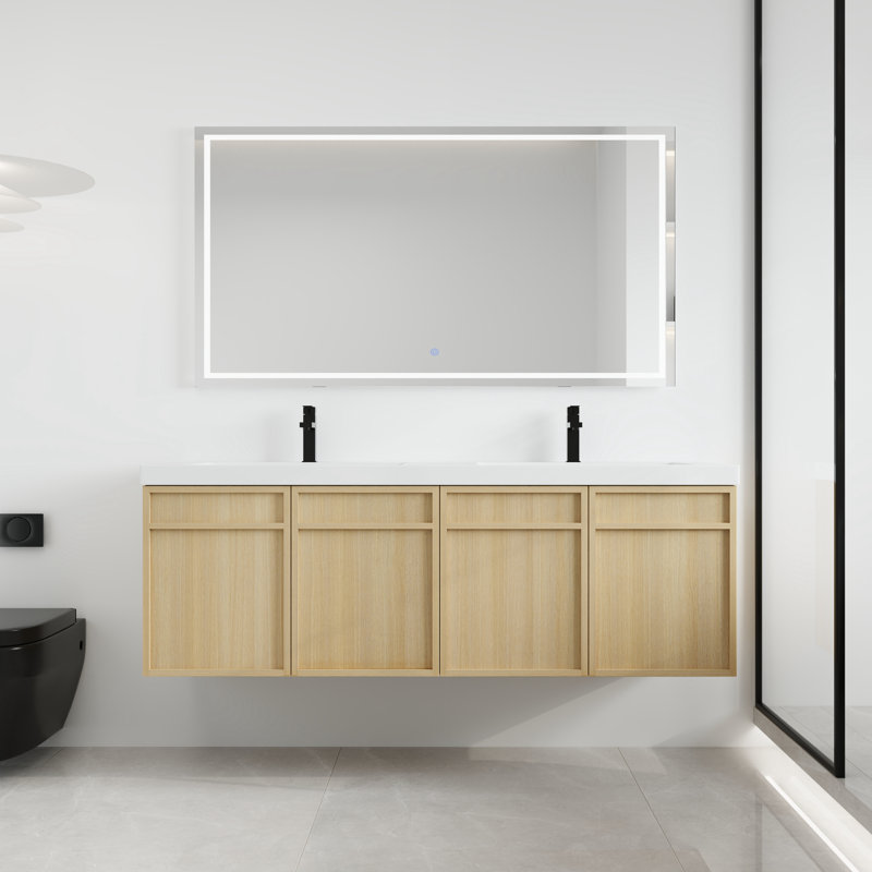  Ensemble de meuble-lavabo double 60 po avec plateau en résine Ruffor, L 60 po