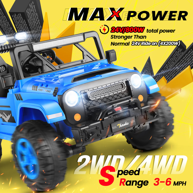 Blue 24V 4WD Kids SUV with Remote Control and Bluetooth