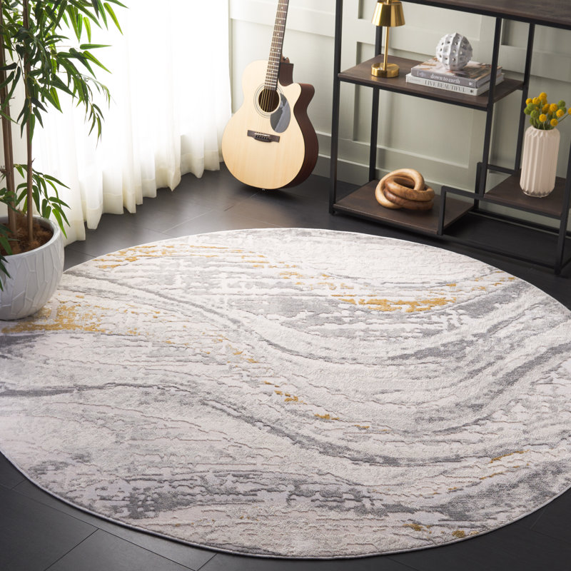 Palma 6'7" Round Gray and Beige Synthetic Rug