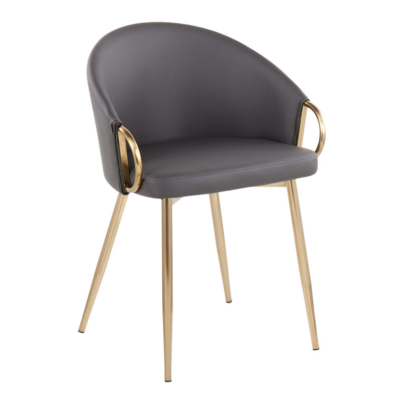 Chaise en métal et similicuir, Gris, Doré