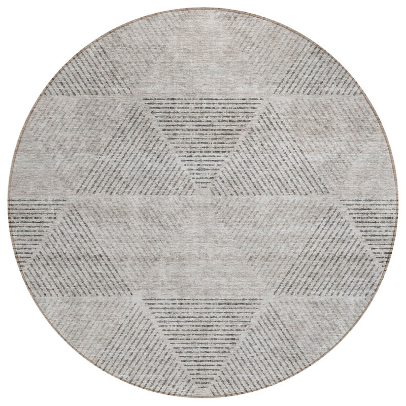 Tapis intérieur / extérieur rond 8 pi taupe brun et ivoire
