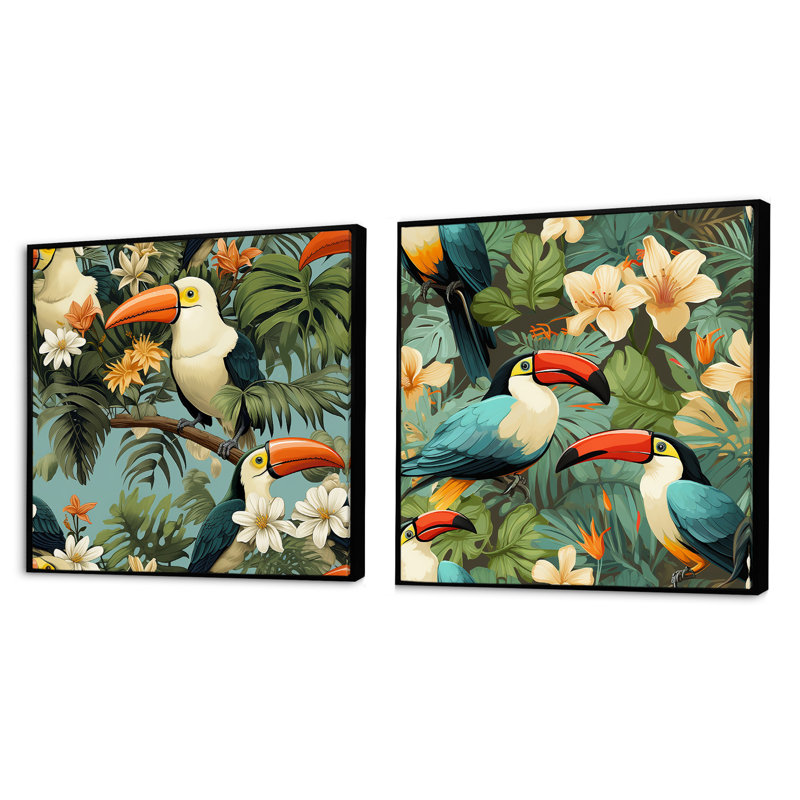 Mechra - Ensemble de 2 collages carrés tropicaux, Cadre flottant noir, H 16 po x l 33 po