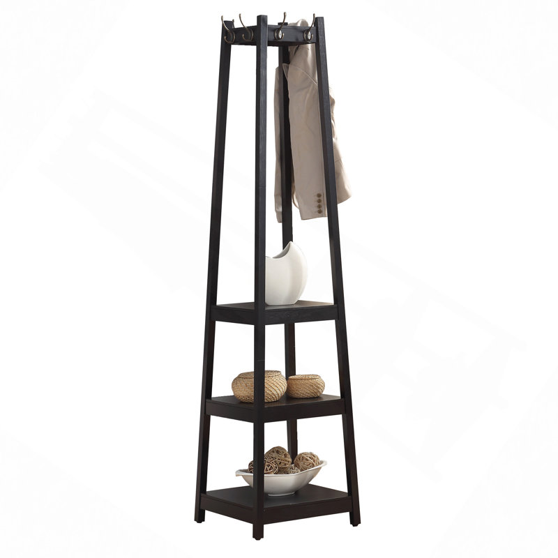 Coat Rack W/ 3-Tier Storage Shelves, Black