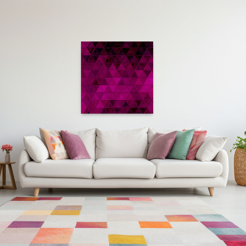 Abstrait, triangles magenta abstrait, art lilas géométrique coloré, H 48 po x l 48 po