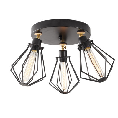 Modern Industrial Chandelier, Black & Gold, 22 in Diameter x 12.2 in Height | Metal Body, 3 x E27 Sockets (Max 40W) | Elegant Lighting Fixture for Home Decor, Dining Room, & Living Spaces, IP20 Rated