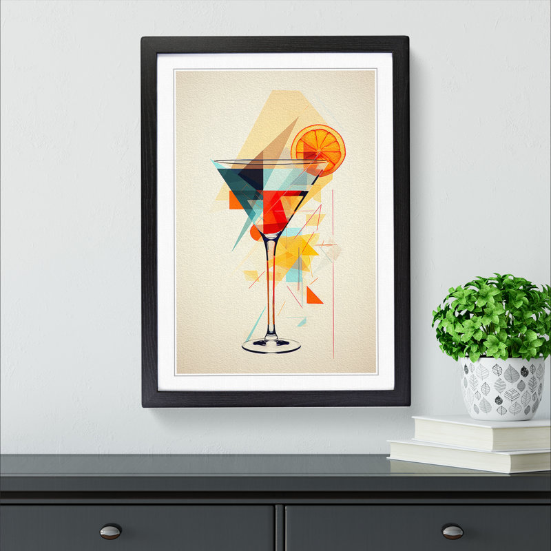 Cocktail Geometric - Single Picture Frame Print on Wood, Black, 64cm H x 46cm W x 2cm D