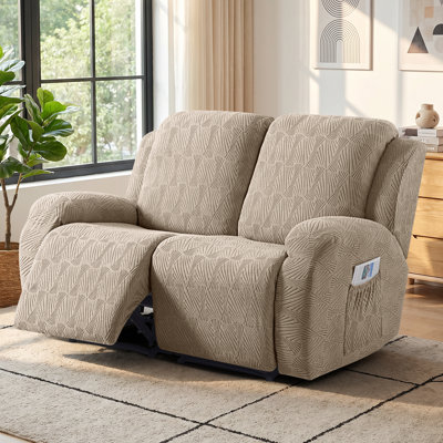 6-Piece Soft Jacquard Recliner Loveseat Slipcover, 2-Seater Stretch Couch Cover, Machine Washable Furniture Protector with Elastic Bottom