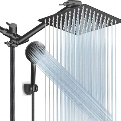 12" Matte Black Rain Shower Head Combo Adjustable Extension Arm with Handheld Sprayer