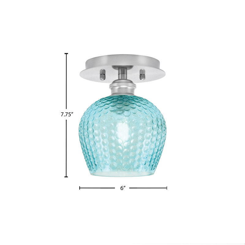 Edge 1 Light Semi-Flush With 6" Turquoise Textured Glass, Brushed Nickel
