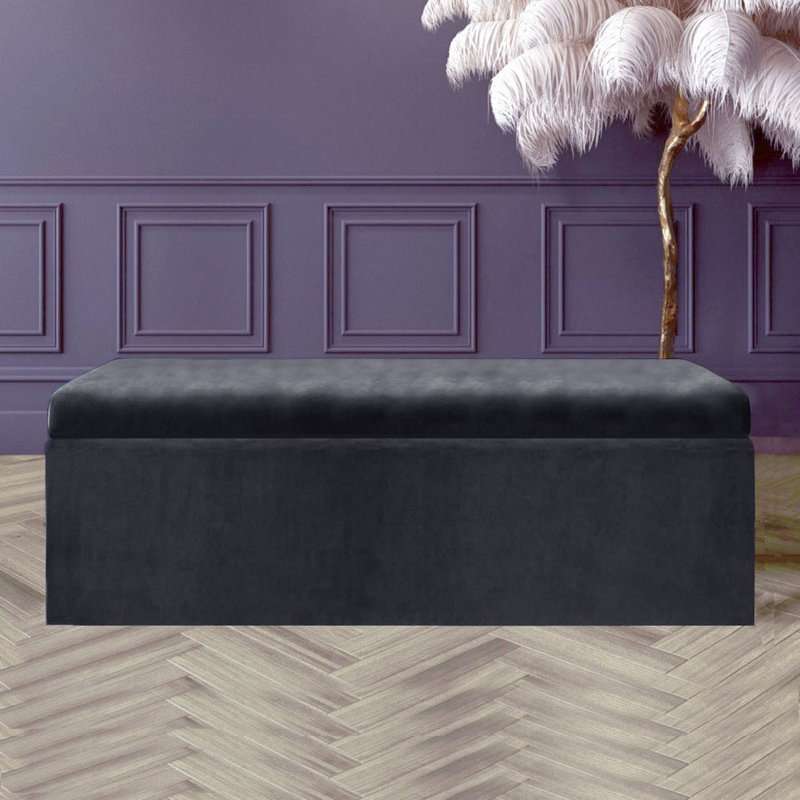 Safar Large Plush Velvet Ottoman Storage Box with Plain Lid Multi Functional Upholstered Blanket Box