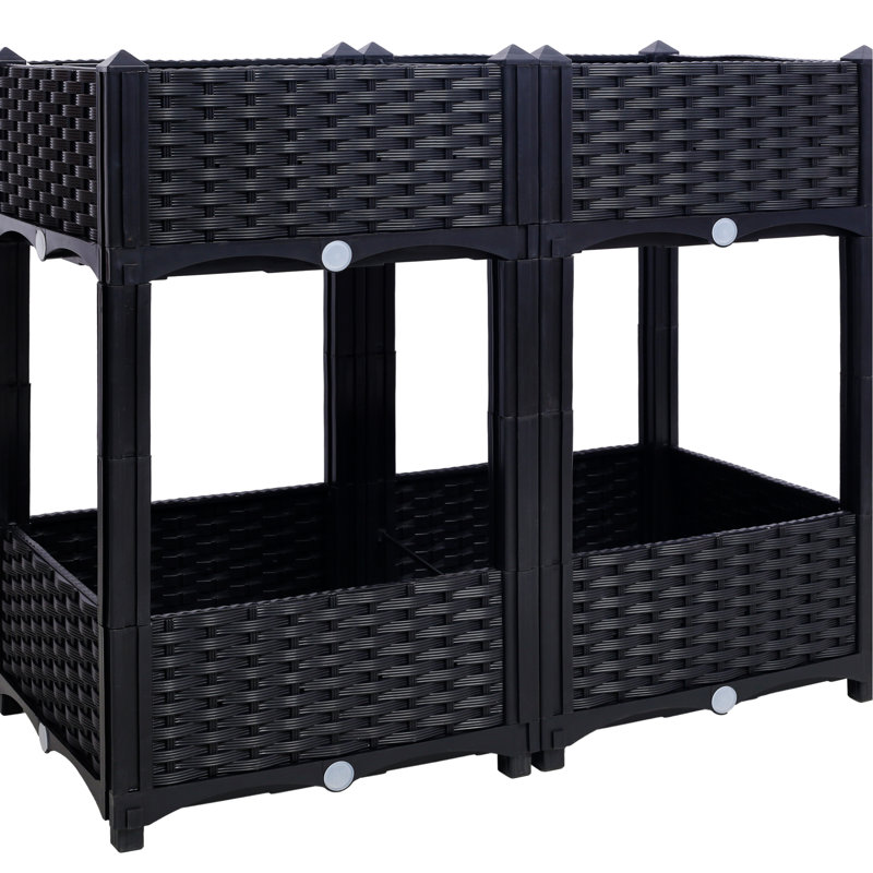 Jardinière surélevée 31,5 "x 15,7" x 27,7 "- Système de drainage en polypropylène noir, 2, Noir