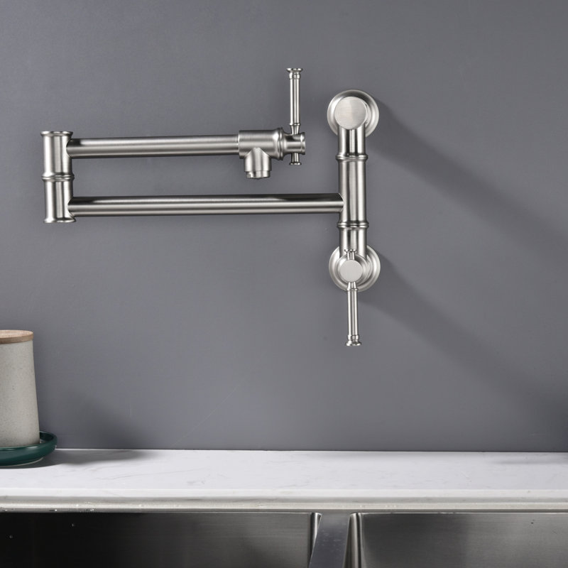 Wall Mounted Pot Filler Faucet, Modern Brass Pot Filler Two-Attachment Wall Mount Folding Kitchen Pot Filler Swing Arm