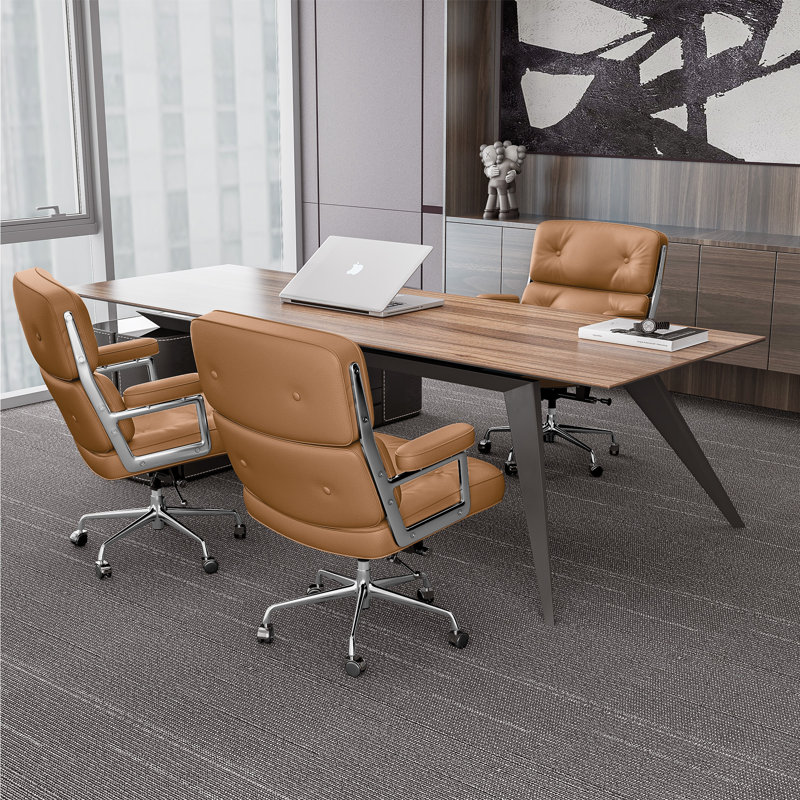 Genuine Leather Executive Office Chair with Aluminum Frame and Wheels, Swivel Desk chair with Thickened Backrest and Ergonomic Lumbar Support