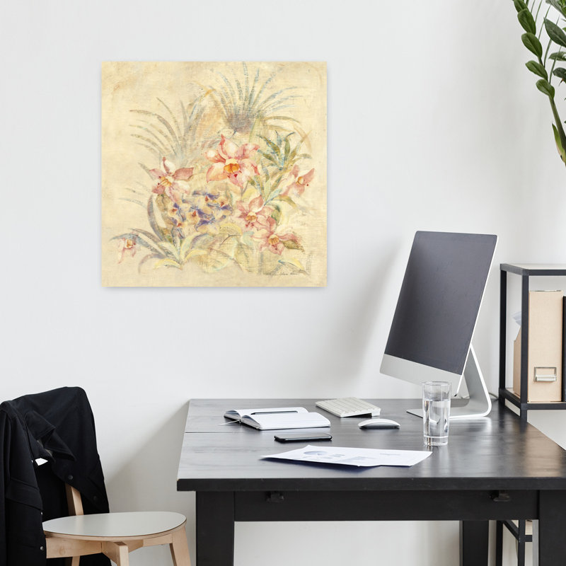 Carré tropical II, art tropical traditionnel de palmier rétro, H 18 po x l 18 po