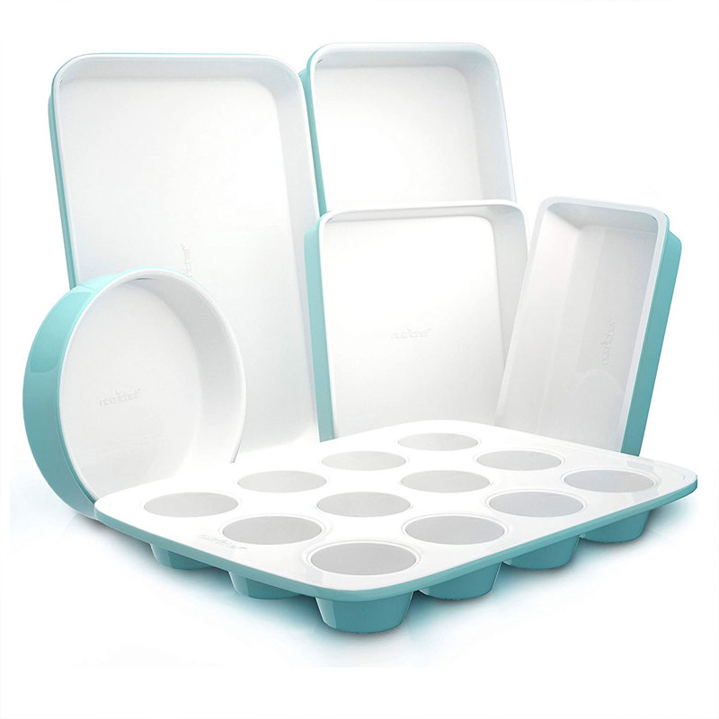 NutriChef Nutrichef 6 Piece Non-Stick Steel Bakeware Set, Blue/White