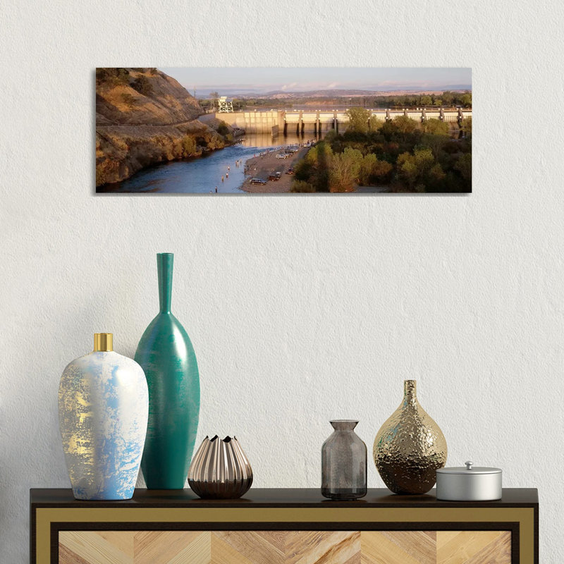 High Angle View Of A Dam On A River, Nimbus Dam, American River - Wrapped Canvas Panoramic Print