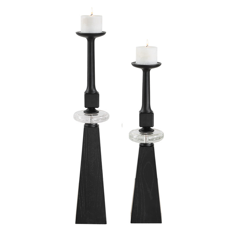 Uttermost Ebon Glow Floor Candleholders Set