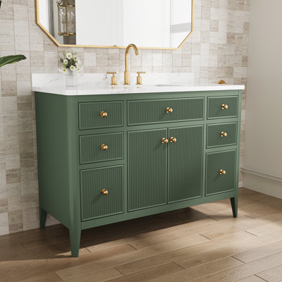 Meuble-lavabo autoportant 48 po avec comptoir en marbre de Carrare et lavabo