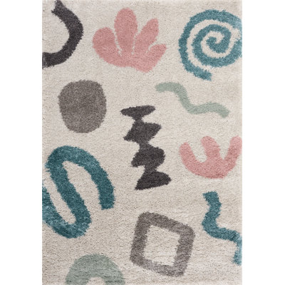 Tapis abstrait crème / sarcelle Jenna
