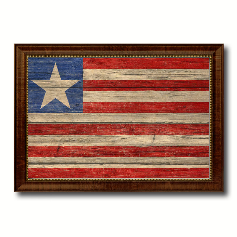 « liberia country flag », impression sur toile encadrée, H 27 po x l 39 po x P 1 po, Encadrement brun