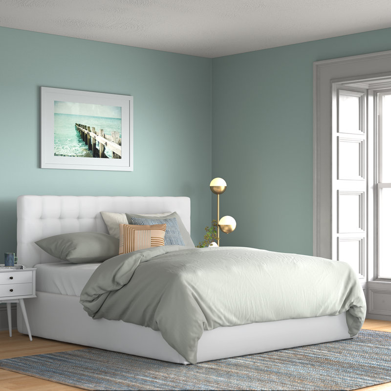 Avri Upholstered Platform Bed, Ivory, Queen