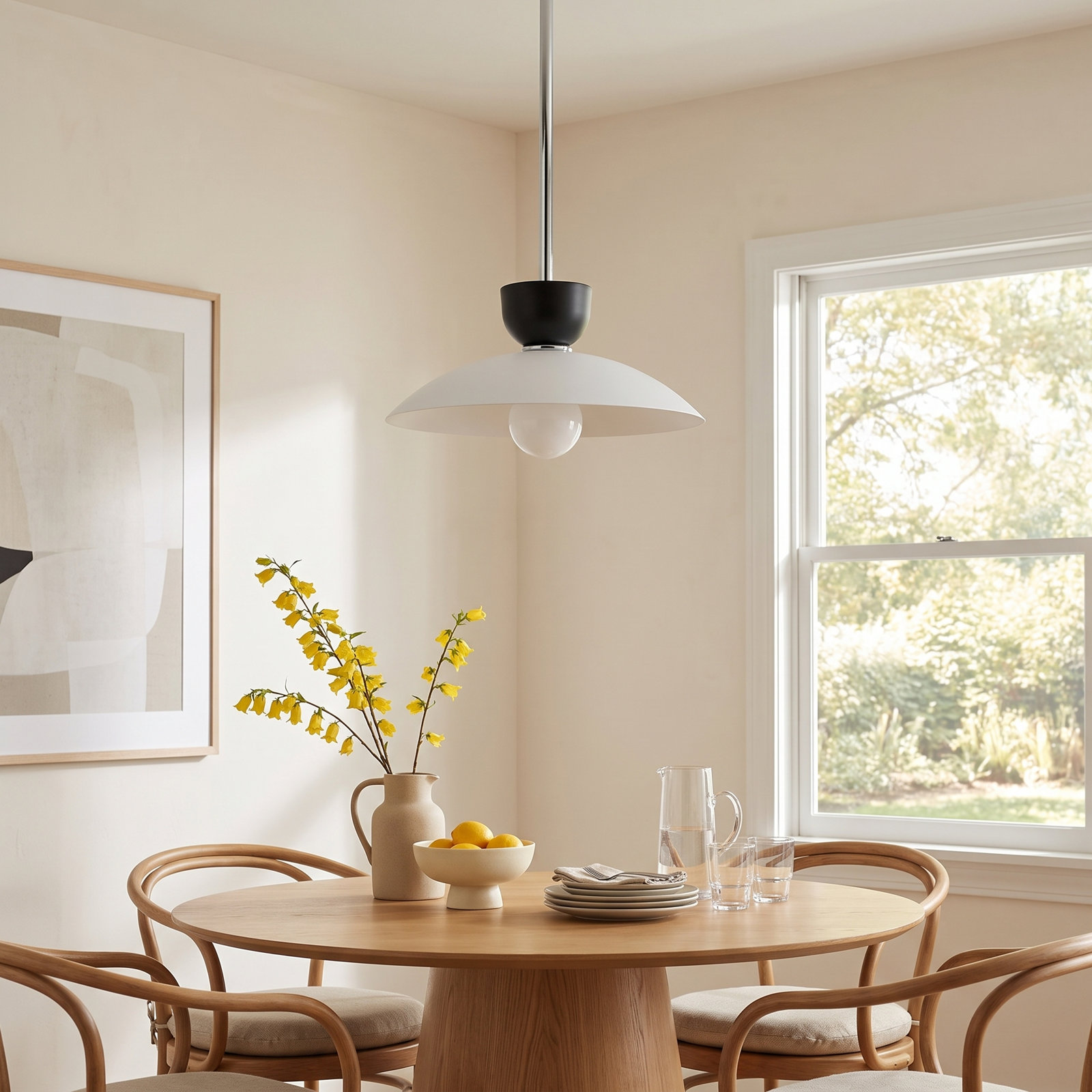 Viera Single Light Metal Pendant, Polished Nickel, 7" H x 14" W x 14" D