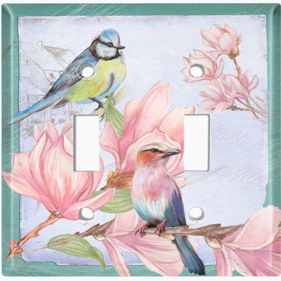 Plaque murale d'interrupteur à bascule à fleurs pour 2 oiseaux