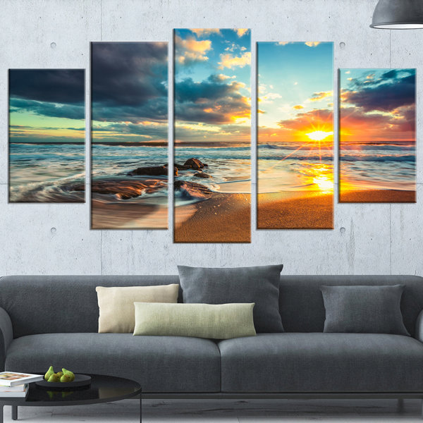 Art Wall Sunset Bay III by Steve Ainsworth 4 Piece Floater Framed Photographic Print on Canvas Set