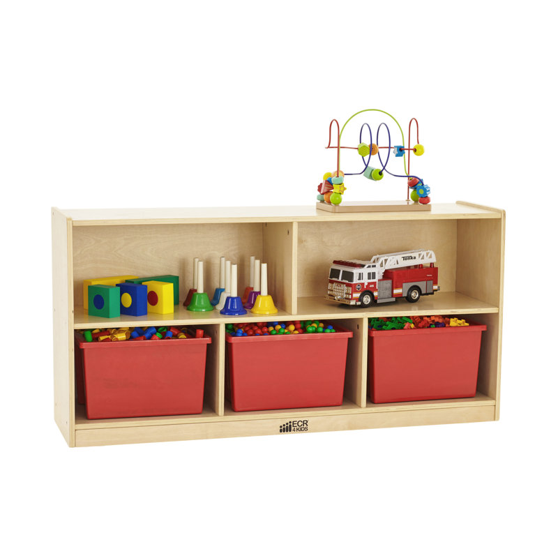 Natural Birch 5-Compartment Mobile Storage Cabinet with Casters