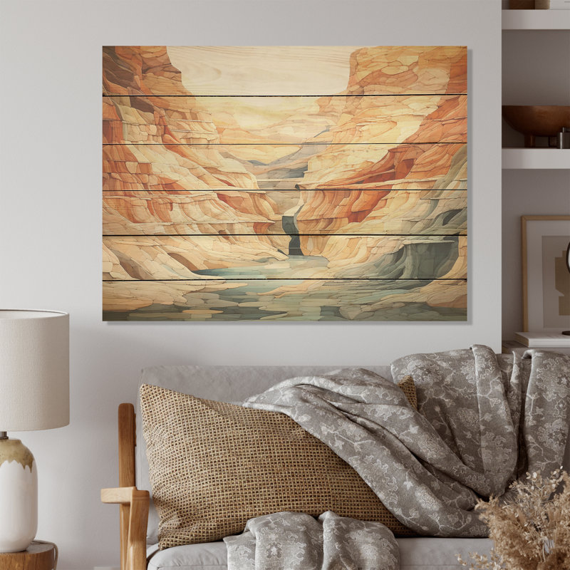 Minimalisme, paysage de canyon - art mural en bois de pin sur bois de pin naturel, H 24 po x l 32 po