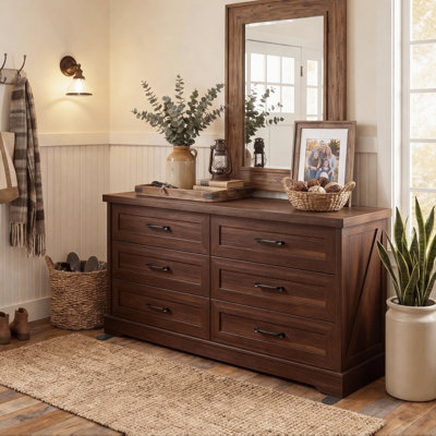 RosaRio Horizontal Farmhouse Dresser With 6 Spacious Storage Drawers & Richly Rustic Aesthetic