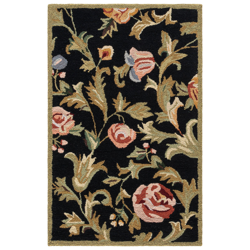Hollander Hand-Hooked Wool Black Area Rug, Rectangle 2'6" x 4'
