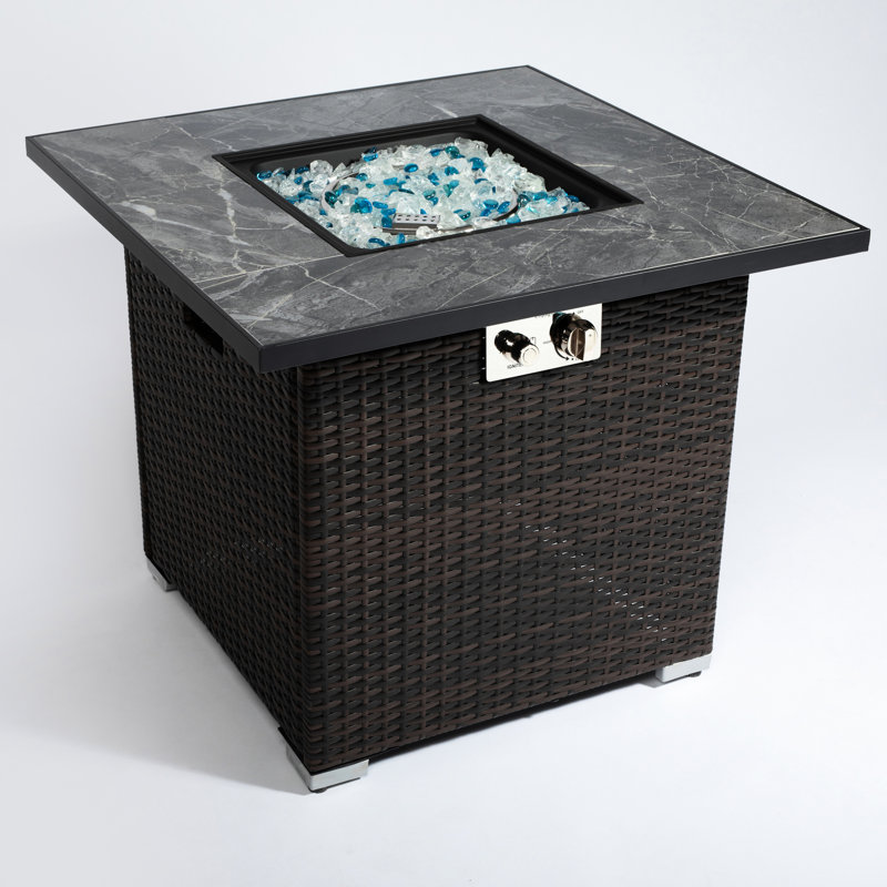 30inch Propane Gas Fire Pit Table, 40000btu Heat Generation Capacity Superiority, Dark Brown , Ceramic Tile Tabletop, Steel Frame, Rain Cover Included Table Propane, Production, Present