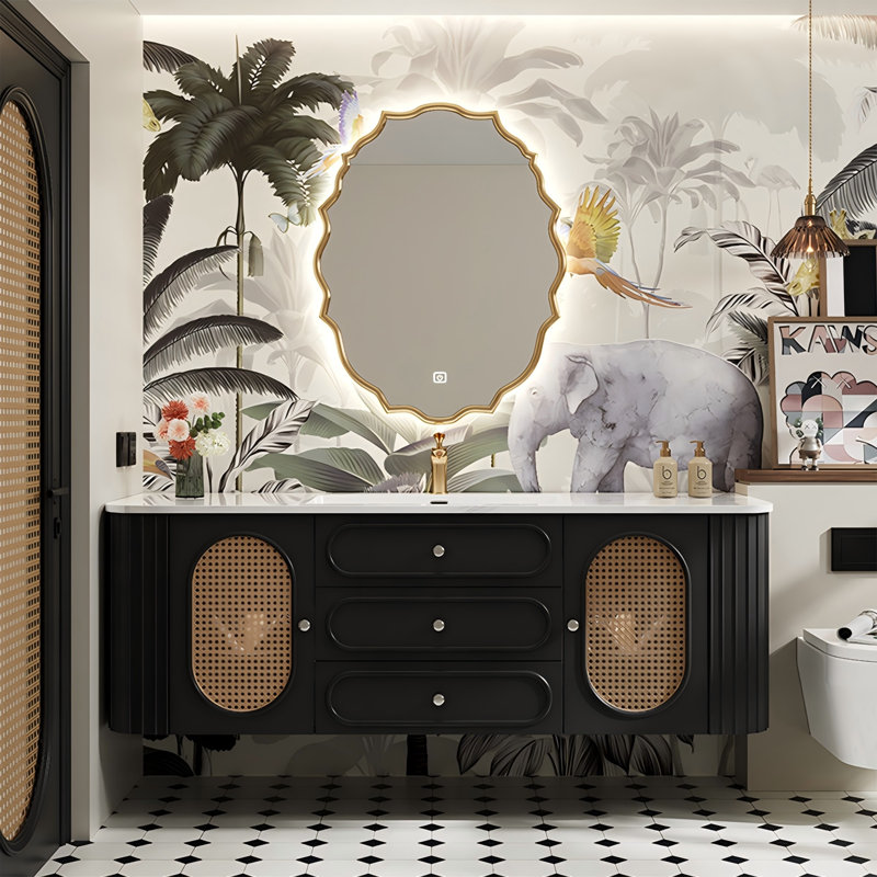 Ensemble de meuble-lavabo mural 59 pi, Noir, 59"