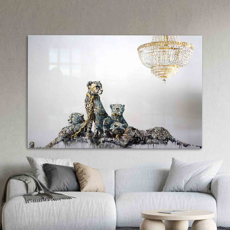 Art mural abstrait en forme de léopard abstrait fabriqué à partir de verre pour une décoration moderne, H 35,4 po x l 59,1 po