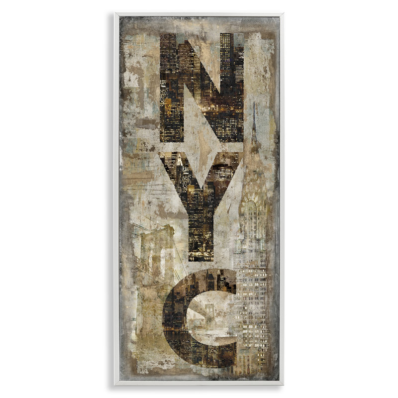 «New York City», collage, estampe numérique par Luke Wilson, H 24 po x l 10 po, Giclée encadrée blanc bord de mer
