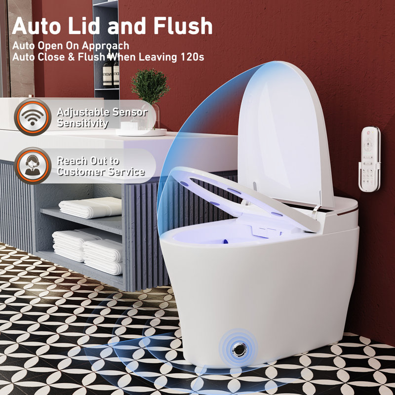 BCANHOME Smart Toilet with Massage Bidet, Auto Open Lid/Seat, 1.28 Gallons Auto Dual Flush, Heat Seat, Warm Wash/Dryer, Soft Closing, Remote Control