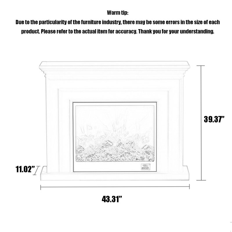 Foyer électrique de style français pour maison crémeuse et foyer avec flammes simulées, H 39,37 po x l 43,31 po x P 11,02 po