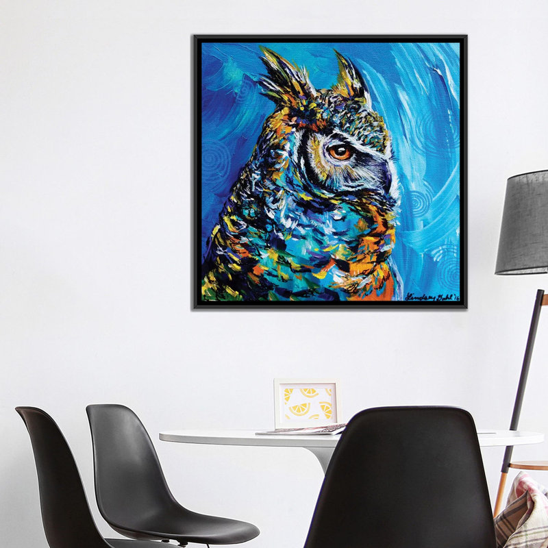«Eagle Owl», reproduction sur toile, H 37 po x l 37 po x P 1,5 po, Toile avec cadre flottant noir, Pas de tapis