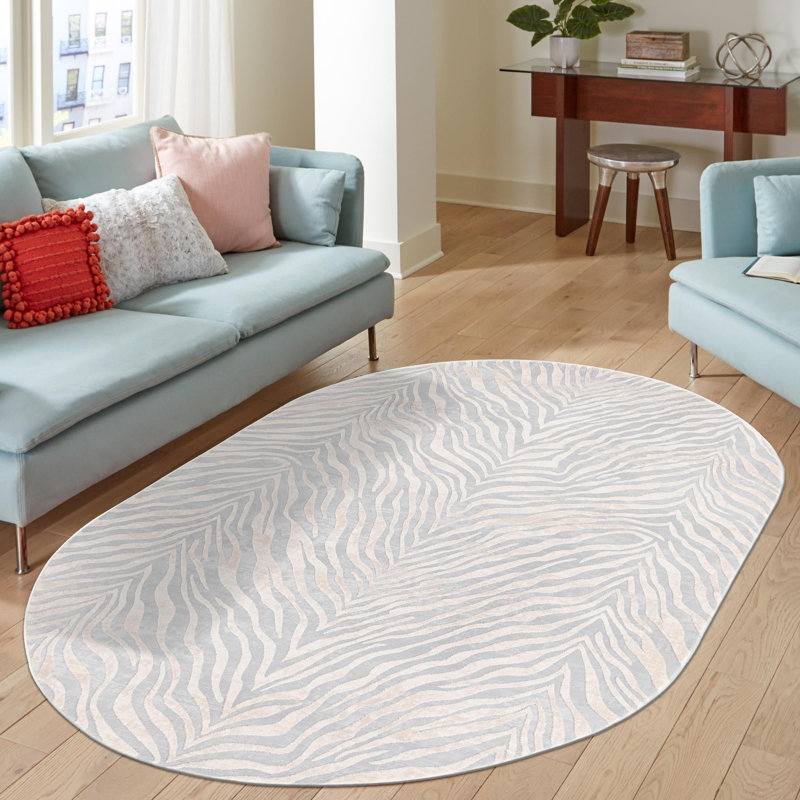 Tapis gris / ivoire Animal Inspirations Courtneyann, Ovale 7 pi 10 po x 10 pi