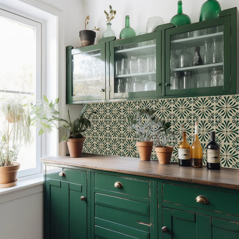 6x6-inch Dark Green and Beige Vinyl Peel and Stick Tile Set