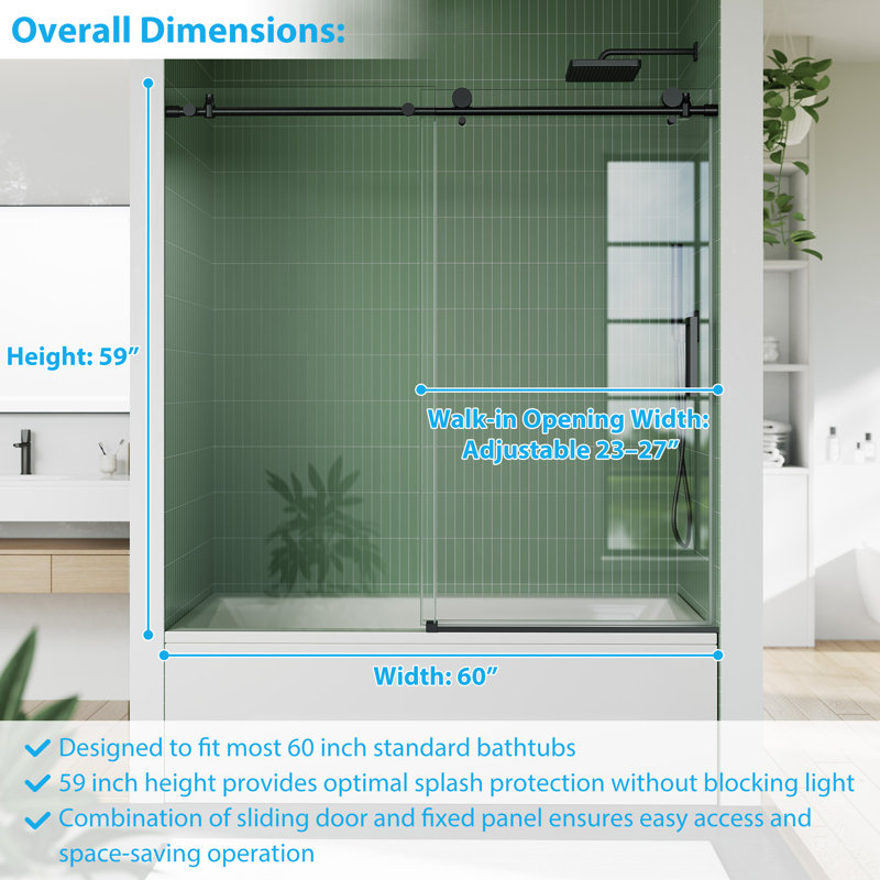 Frameless Sliding Glass Shower Door – 44–48" W x 76" H – 8mm Tempered Glass – Brushed Stainless Steel Round Rail – Explosion-Proof Film, Easy-Clean, Seal Strip – Modern Bathroom Sliding Door