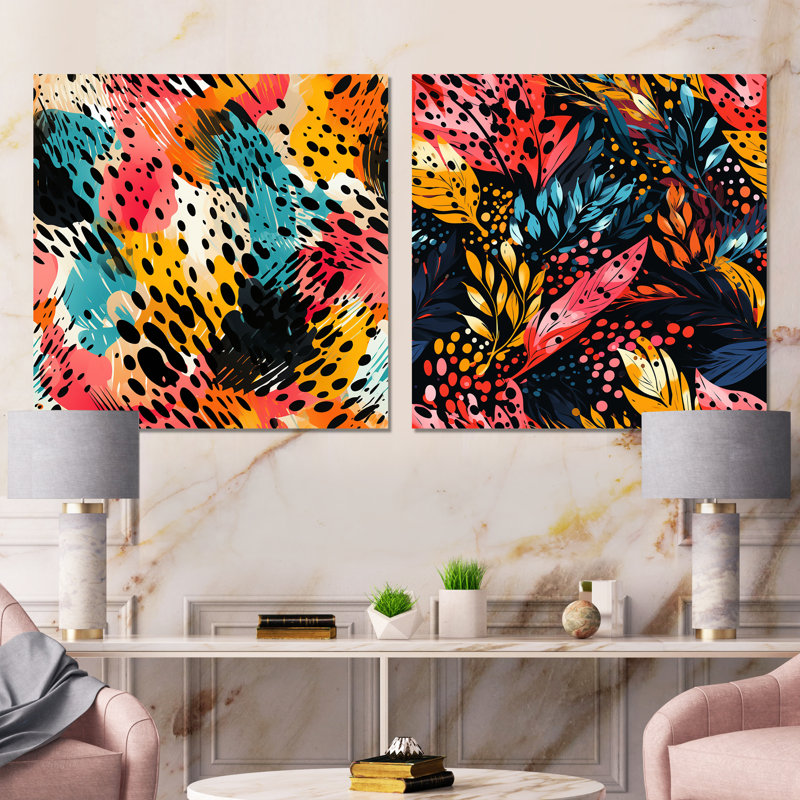 Crinela - Collages abstraits, impression sur métal, ensemble de 2 carrés, H 16 po x l 32 po